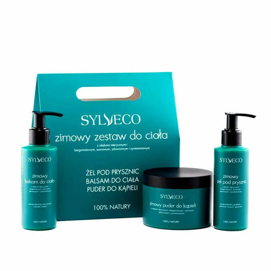 Zestaw Zimowy ZIELONY o Zapachu Choinki  (Żel Pod Prysznic 150 ml, Balsam do Ciała 150 ml, Puder do Kąpieli 150 g) - SYLVECO